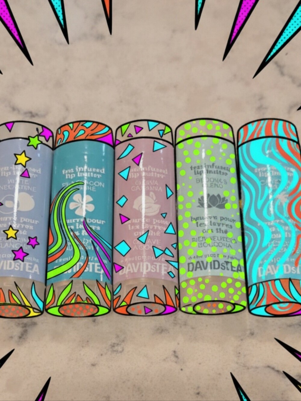 🍵 DAVIDsTEA Tea-Infused Lip Balm Set of 5 New Sealed Flavors BUNDLE 🌸